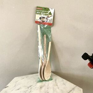 Vintage 1970s Fairgrove Beechwood Wooden Mixing Spoons 3 Sizes NOS #3030